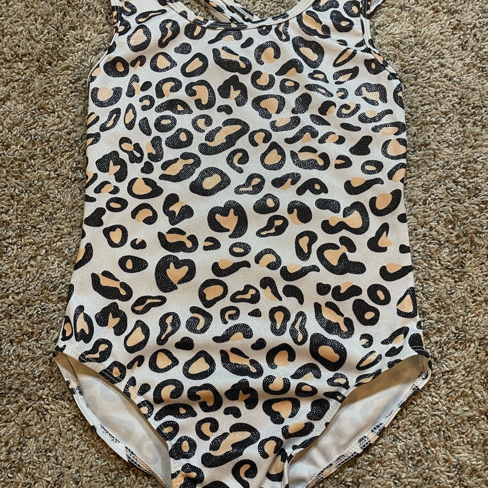 Sparkly Leopard Print Kids One Piece Gymnastics Leotard strappy back